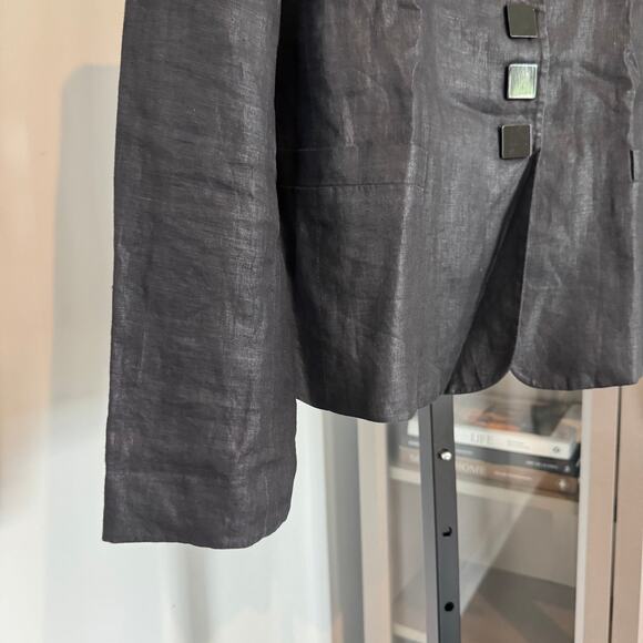 Alexander Wang Linen Blazer Black Glossy Silk Lined Single Breasted Jacket 4 S - Picture 4 of 6